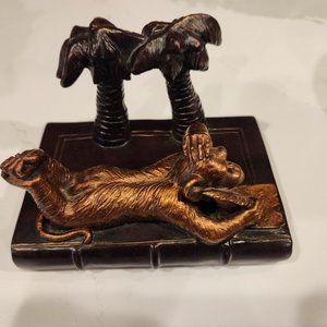 Lounging Monkey w/Palm Trees Business Card Holder Figurine 4”T 5.5”L 3.75”D